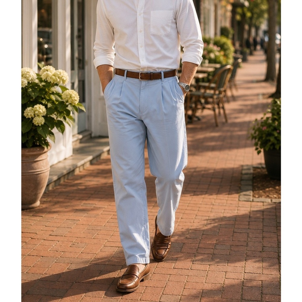 Dockers Pleated Relaxed Fit Khaki Pants Light Blue 38x32 100% Cotton Heritage